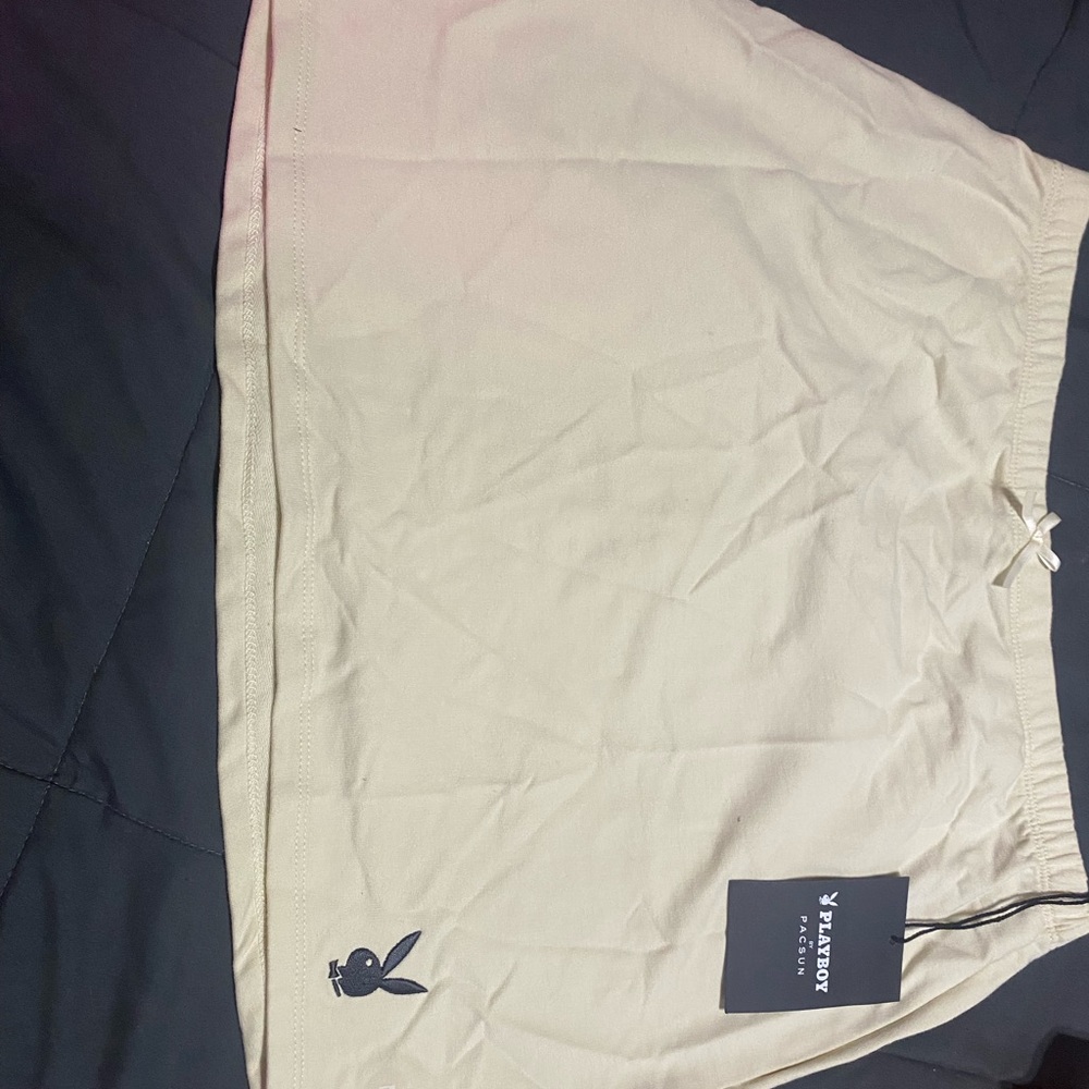 Cream Mini Skirt with Logo